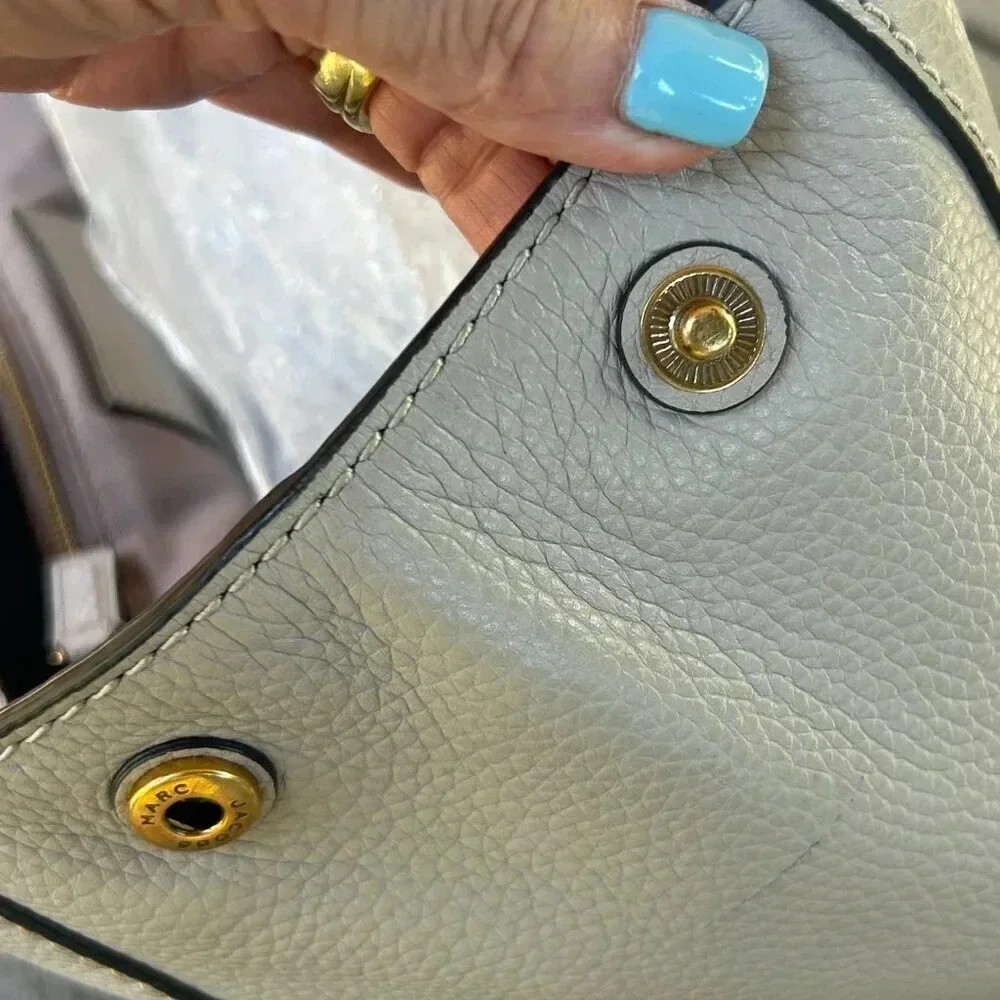 Marc Jacobs Pebbled Leather Tote in Light Gray with Gold Hardware